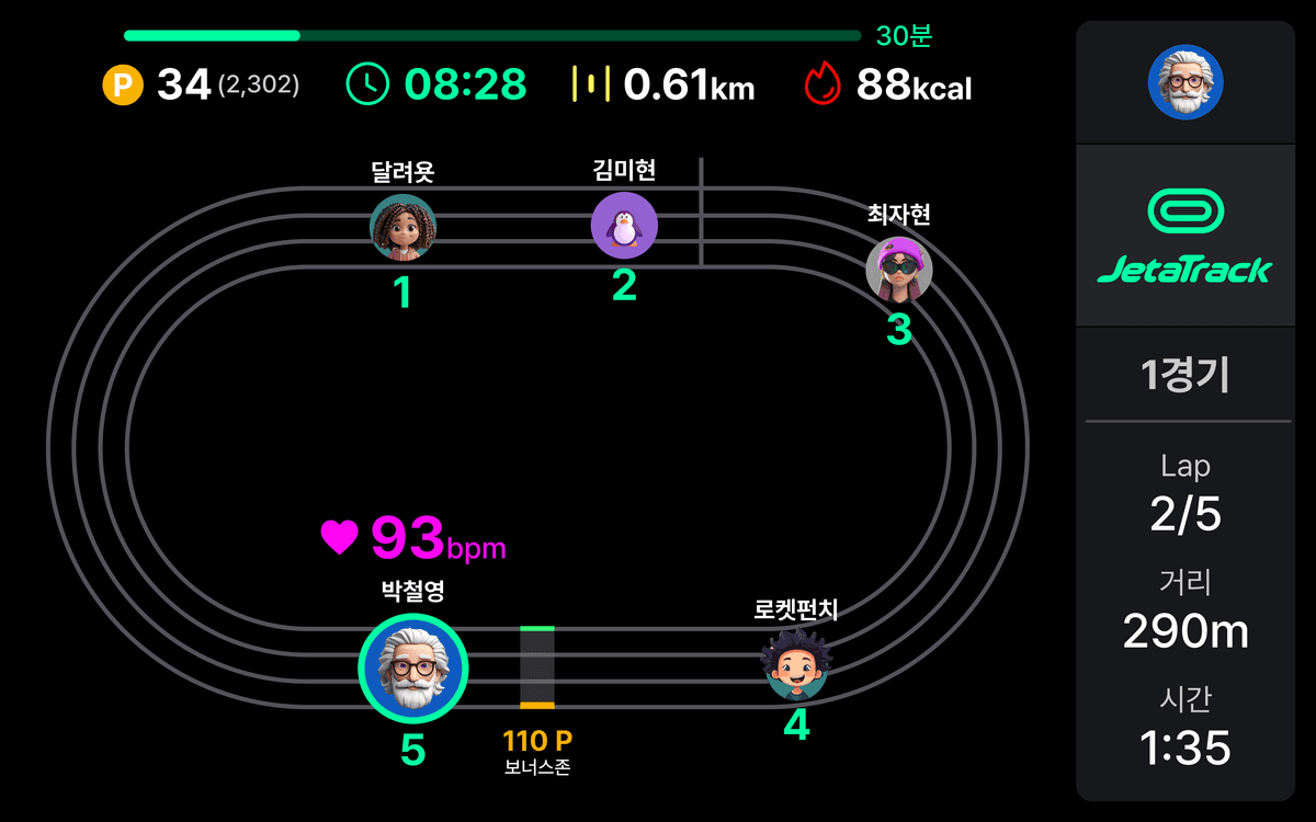 실시간 레이싱 트랙 경쟁 화면